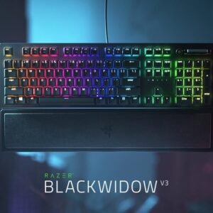 Product Features: High-Quality Tactile and Clicky Switches: This Gaming Keyboard comes equipped with green mechanical switches that offer a tactile and clicky response. This provides gamers with an excellent typing experience and quick responsiveness to key presses. Vibrant Chroma RGB Lighting: The keyboard features Razer's Chroma RGB lighting technology, which allows users to customize the keyboard's lighting to their liking. With millions of color options and pre-set lighting effects, gamers can immerse themselves in a fully customizable lighting experience. Compact Form Factor: The Razer BlackWidow V3 Mechanical Gaming Keyboard features a compact form factor, making it a great choice for gamers who need to save space on their desks. Its compact size also makes it easy to transport and use on-the-go. Programmable Macro Functionality: The keyboard comes equipped with programmable macro functionality, allowing gamers to customize the keyboard's keys to perform specific functions. This feature is particularly useful for gamers who play games that require a lot of keybindings. Durable and Long-Lasting: Razer is known for producing high-quality and durable gaming peripherals, and the BlackWidow V3 Mechanical Gaming Keyboard is no exception. Its sturdy construction ensures that it will last for years, even with heavy use, making it a great investment for any serious gamer. Ergonomic Wrist Rest The sturdy wrist support perfectly aligns to the keyboard to relieve pressure on your wrists, so you feel less fatigued when gaming over long periods.