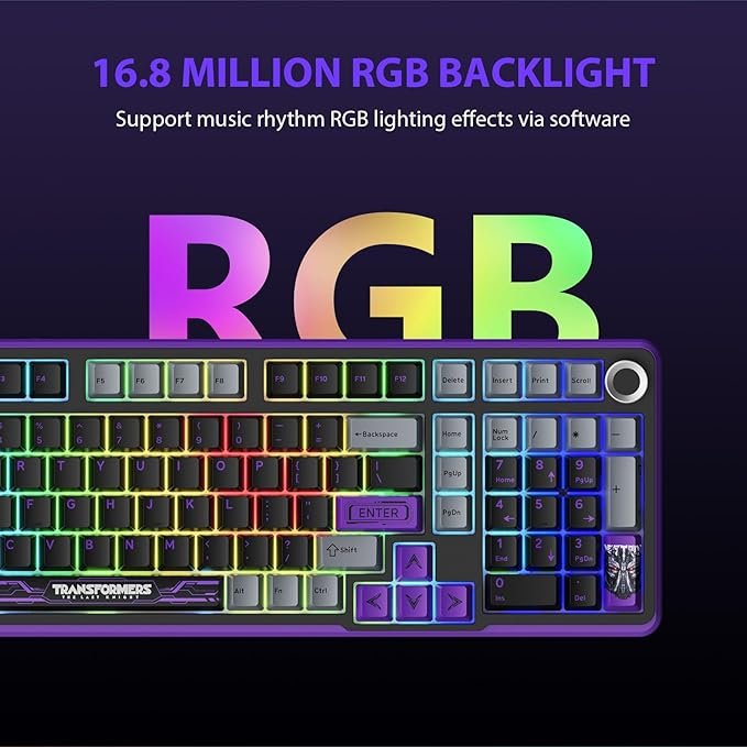 GK01 Wireless Mechanical Keyboard with Knob,101 Keys RGB Creamy Gaming Keyboard,Tri-Mode BT5.0/USB-C/2.4GHz,Pre-lubed Linear Switches,Hot Swappable Custom Computer Keyboards(Megatron Black)