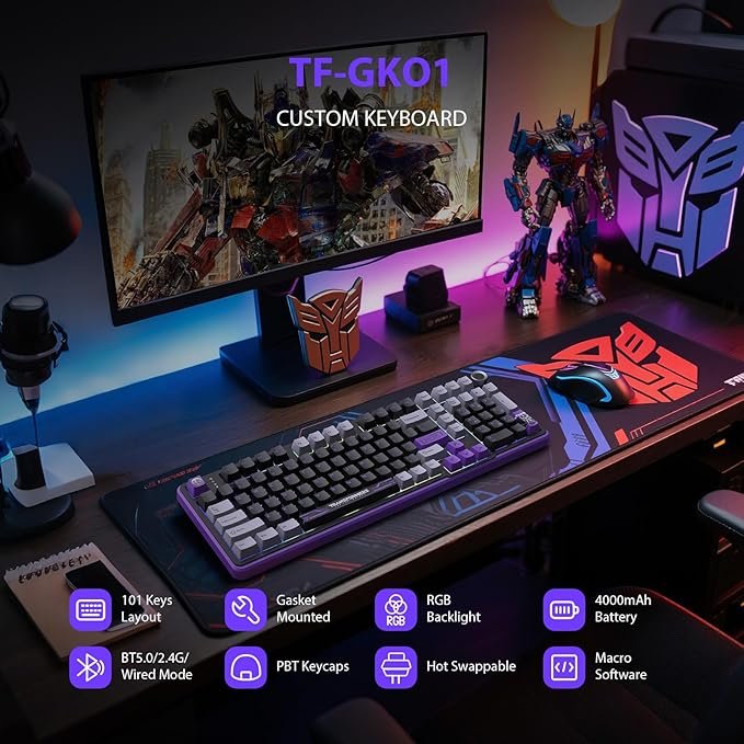 Transformers TF-GK01 Wireless Mechanical Keyboard with Knob,101 Keys RGB Creamy Gaming Keyboard - Image 2
