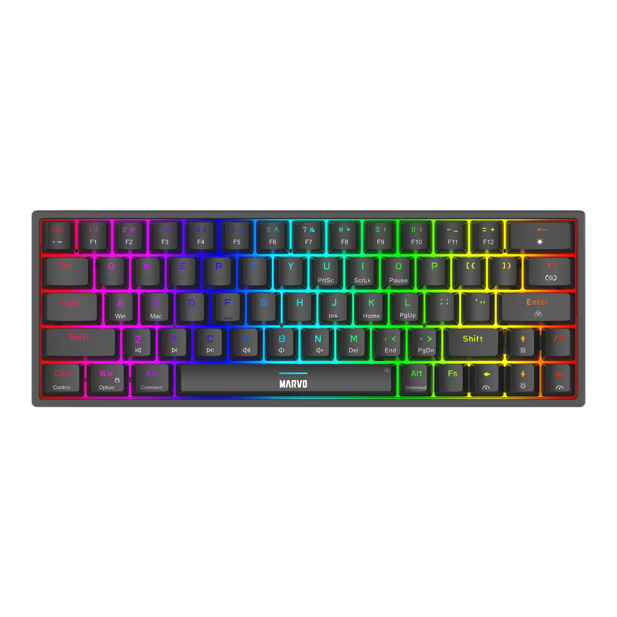 Shop the Marvo KG955W Shogo 63 Mechanical Keyboard in UAE – 63-key tri-mode (wired, 2.4G, Bluetooth) with RGB lighting and hot-swappable switches