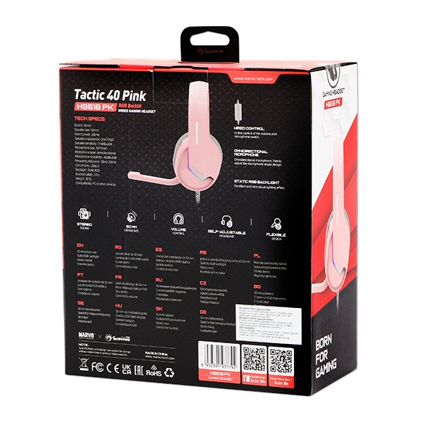 Marvo TACTIC 40 headphones with microphone, wire, pink, 2.0, backlighted, USB 8 Marvo TACTIC 40 headphones with microphone, wire, pink, 2.0, backlighted, USB - Image 8