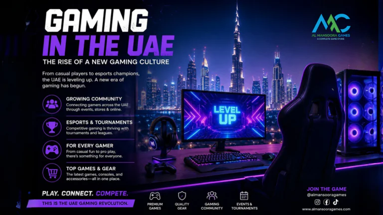 Discover the growing gaming culture in the UAE, from esports and tournaments to gaming communities, consoles, and the latest games at Al Mansoora Games.