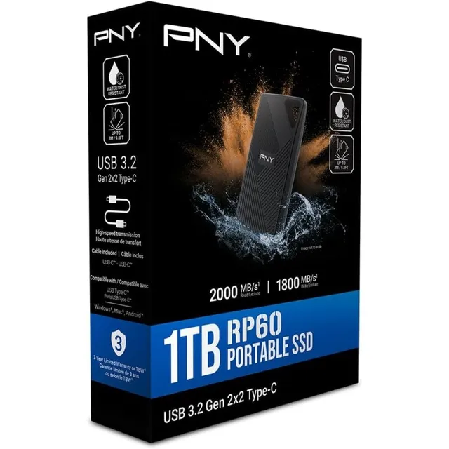 PNY RP60 1TB Portable SSD — USB 3.2 Gen 2x2 Type-C 5 PNY RP60 1TB Portable SSD — USB 3.2 Gen 2x2 Type-C - Image 5