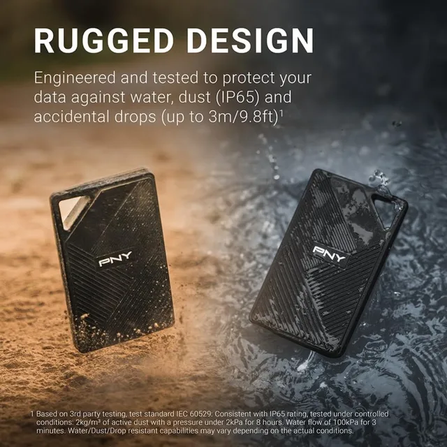 PNY RP60 1TB Portable SSD — USB 3.2 Gen 2x2 Type-C 3 PNY RP60 1TB portable SSD. USB-C, up to 2000MB/s read/1800MB/s write. IP65 rugged, drop-resistant. Works with PC, Mac, PS5, iPhone. Shop UAE.